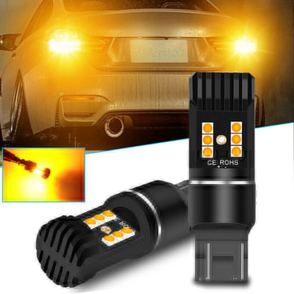 

2pcs 7443 7440 T20 Anti Hyper Flash Amber LED Turn Signal Light Canbus Error Free Waterproof & Shockproof DC 12V Yellow Amber