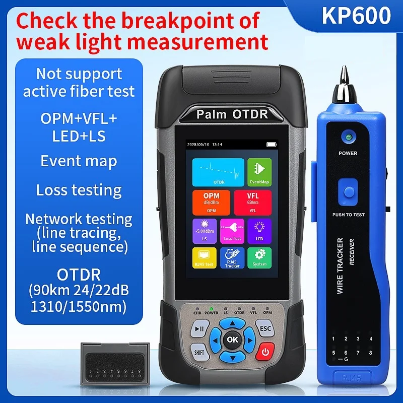 KP600 OTDR 90KM 1310/1550nm 24/22dB Touch Screen Optical Time Domain Reflectometer Multi-functional Fiber Optic Cable Tester