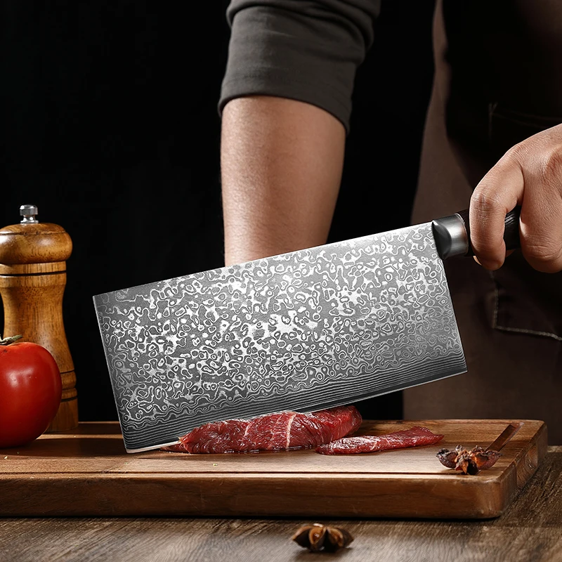 TJ POP 8 Inch Cleaver Knife 67 Layer Damascus Steel VG10 Chef's knife Sharp Home Hotel Kitchen Meat Slicing Knifes Cutting Tools