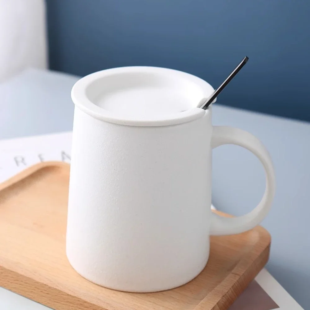 Rustic Vintage Matte Ceramic Mug with Lid and Spoon, Perfect for Coffee, Tea, Oatmeal, Breakfast, Kitchen, Dining, Household Use
