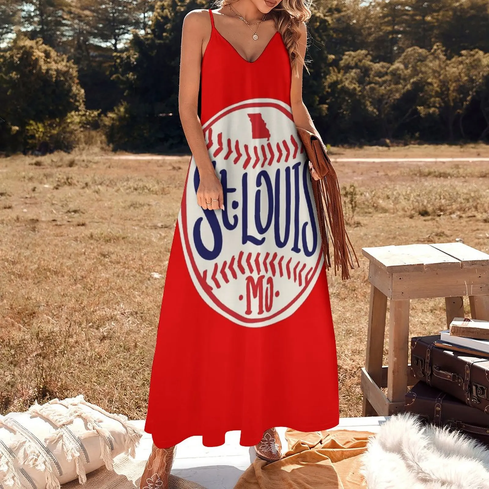 St. Louis Missouri Hand-Drawn Baseball Typography Art Sleeveless Dress womans clothing ladies dresses for special occasion