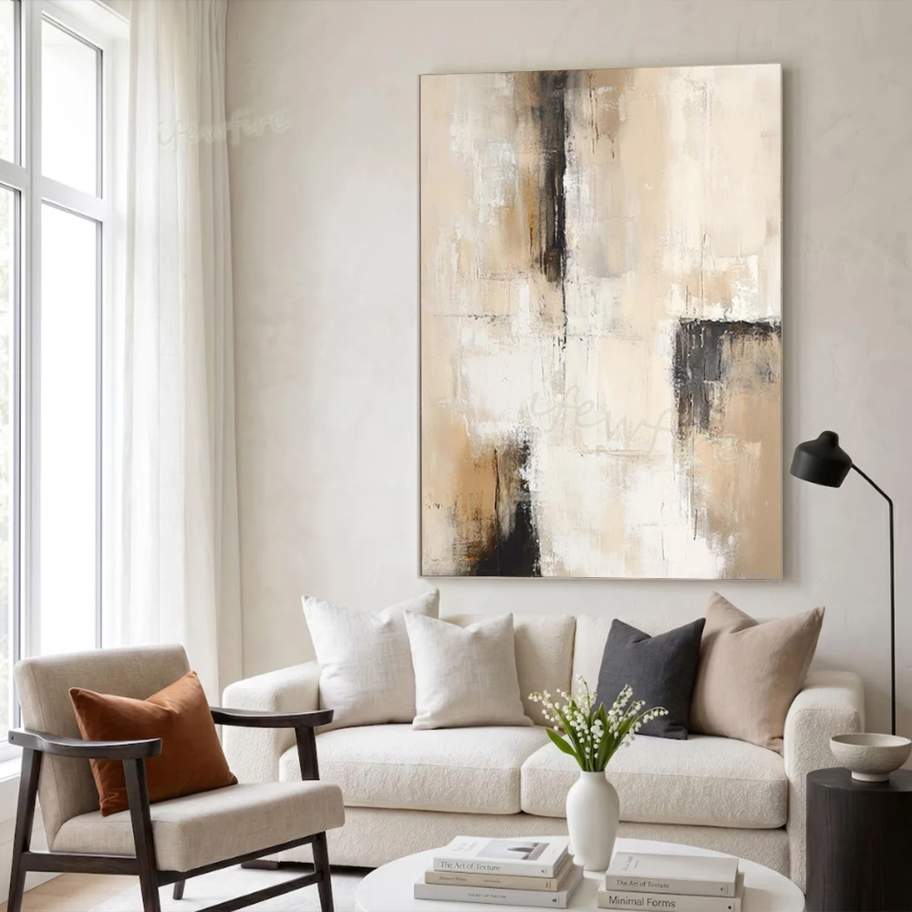 Grey Block Modern Abstract Oil Painting Gift 100% Handmade Wall Mural Art Canvas Picture Decor Living Room Unique Image Artwork