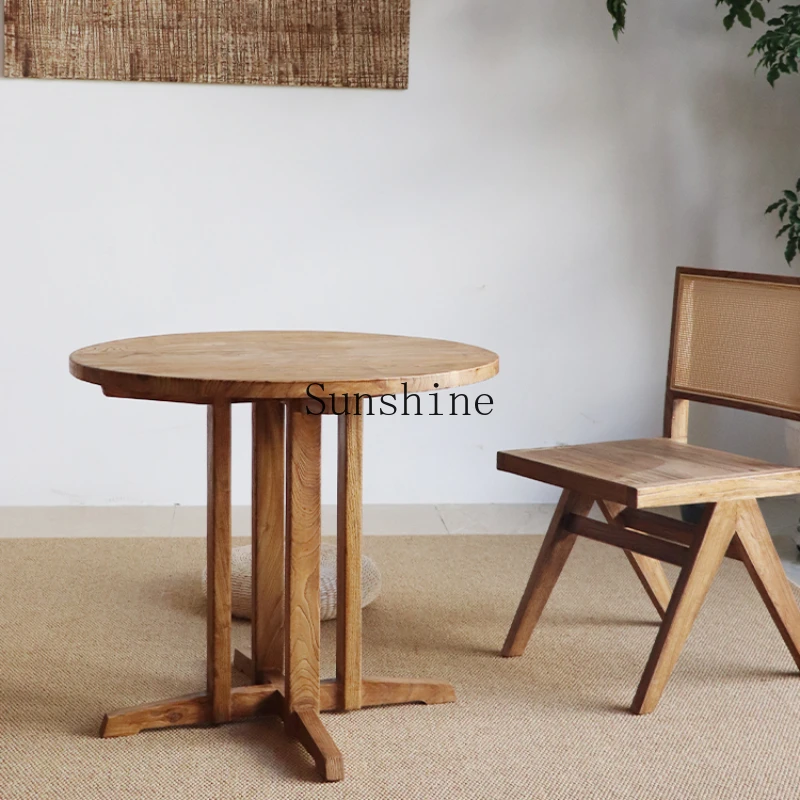 

Solid wood round dining table wabi sabi retro style ins small apartment home design homestay outdoor coffee simple