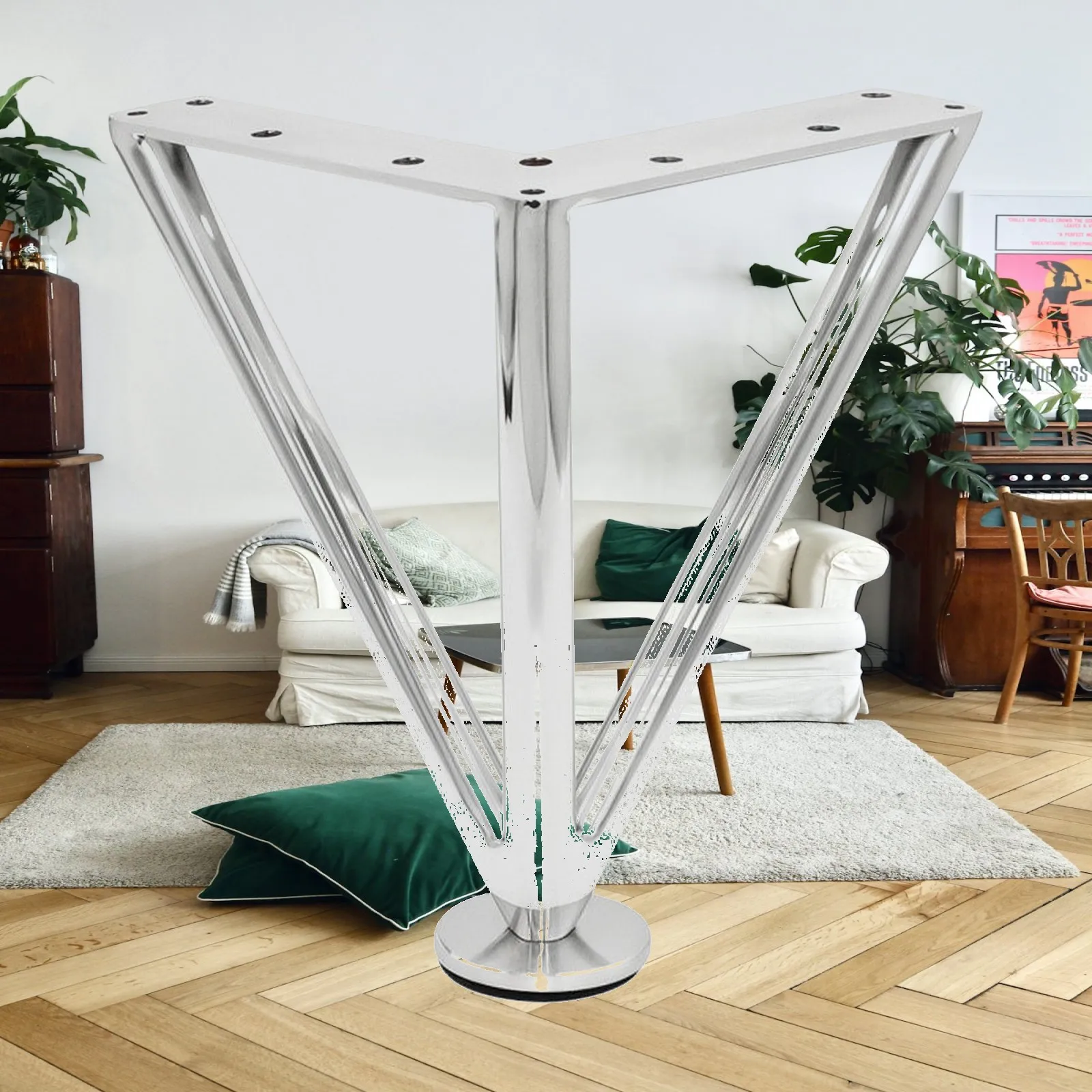 Adjustable Furniture Support Legs Stainless Steel Leveling Feet for Table Cabinet Sofa Base with Triangular Stabilizer