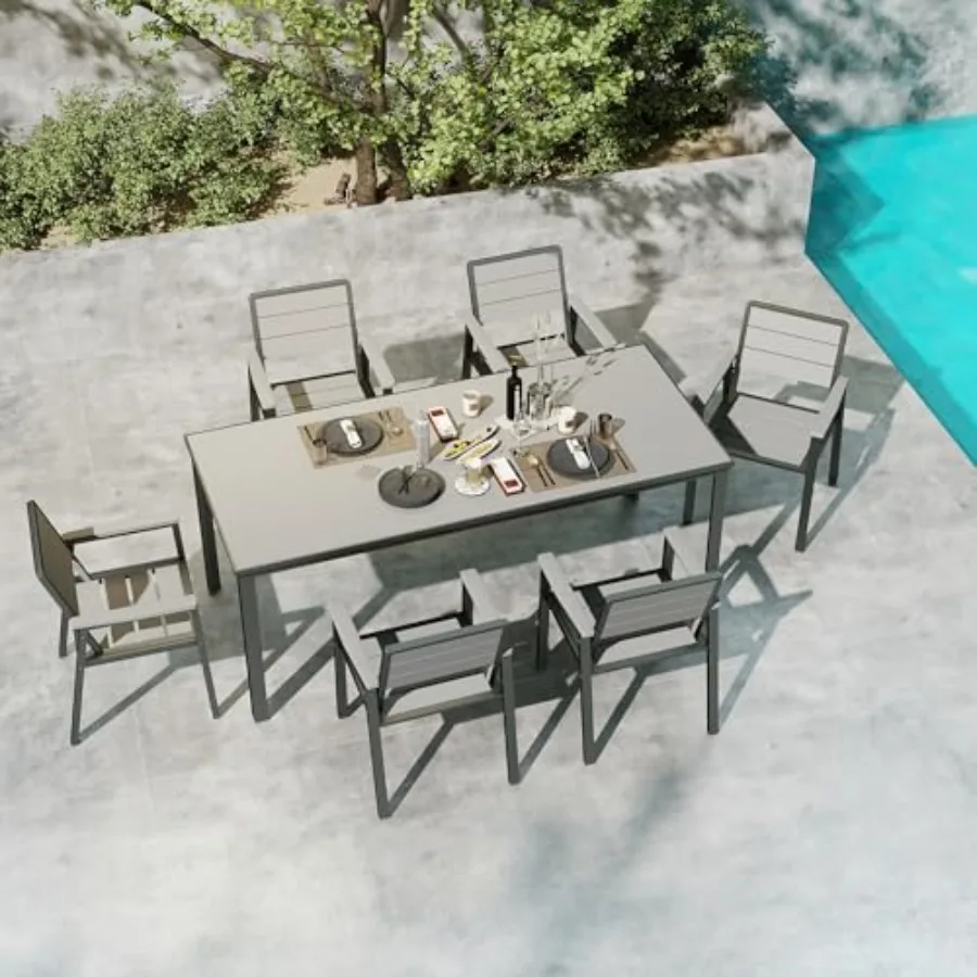 

Kingdura 7-компонентный обеденный набор для патио для 6 уличных столов и стульев из HDPE с отверстием для зонта Всепогодная уличная мебель для патио Co