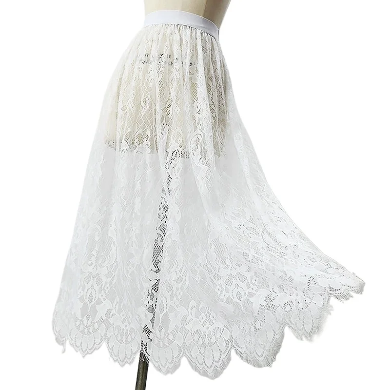 Club Wear Gonna di pizzo bianco nero Donna Sexy Vita alta Tulle Gonna longuette Strato trasparente Abito da spiaggia estivo Gonna Y2k
