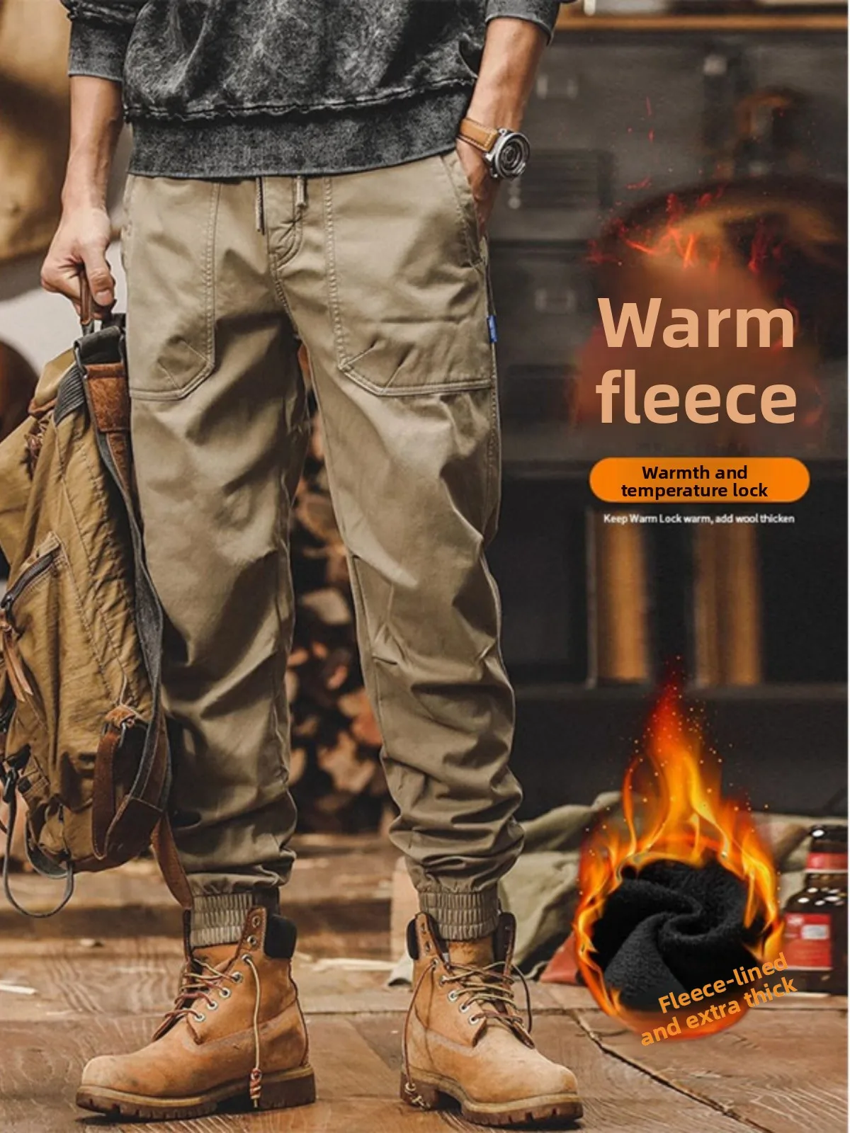 

Men's Large Size Fce Lined Workwear Pants Straight Leg Trousers Autumn Winter Casual Loose Fit Vintage American Sle