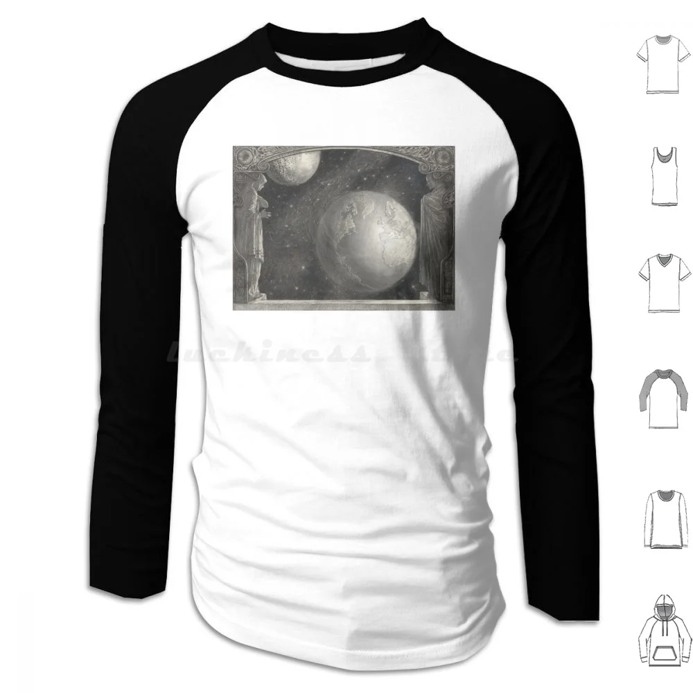 Earth , Moon , And The Milky Way Galaxy Hoodies Long Sleeve Earth Moon Space Milky Way Galaxy Vintage Statue Astronomy