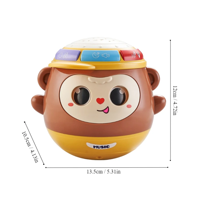 1 قطعة لعبة طبلة يدوية القرد يمكن وميضها ، التعليم المبكر متعددة الوظائف إيقاع الإسقاط لعبة طبلة يدوية مع الضوء والموسيقى