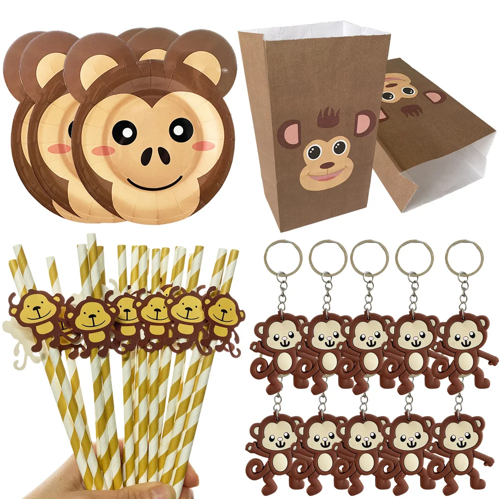 

Monkey Birthday Supplies Monkey Keychains Balloons Cake Toppers Straws Dinner Plates Monkey Safari Jungle Theme Party Decoration