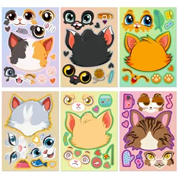 6pcs cartoon cat head face changing puzzle sticker cartoon animal Make a face toy face changing sticker DIY Children's toys