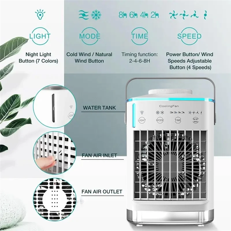Бытовая техника покупателя Испарительный воздухоохладитель Охлаждающий вентилятор для офиса и дома оснащенный 7-цветной светодиодной подсветкой