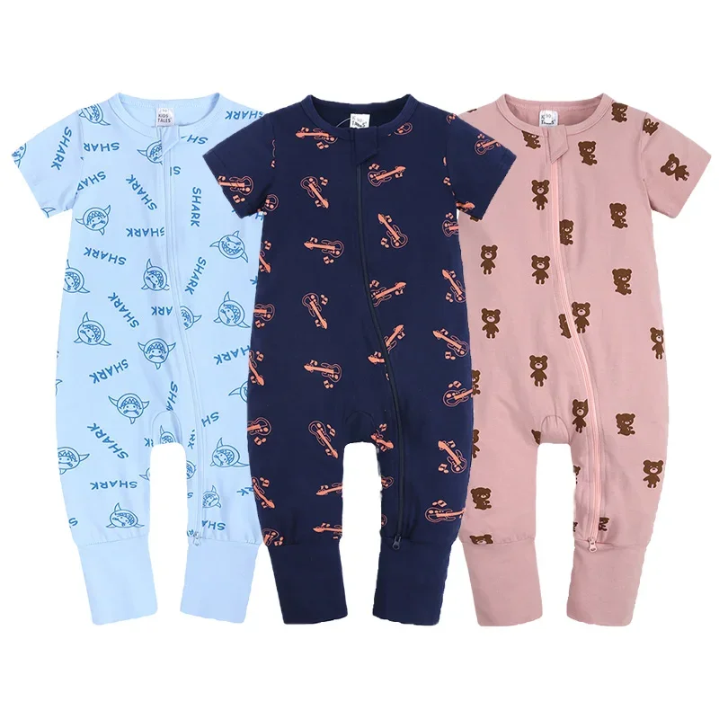 

Essentials Kids Tales Summer Toddler Boy Clothes Baby Girls Sleepsuit Zipper Rompers Cotton O-neck Short Sleeve Bodysuit 3-24M