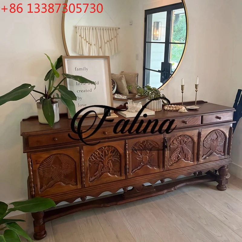 

Французский ретро обеденный боковой шкаф, европейский шкафчик для гостиной с резьбой из цельного дерева и цветком