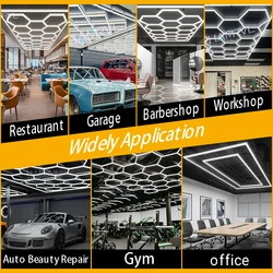 6500K Hexagon LED Lighting for Garage Barbershop DIY Ceiling Workshop Light Honeycomb Tube Lamp Gym Studio Office 4S Car detail