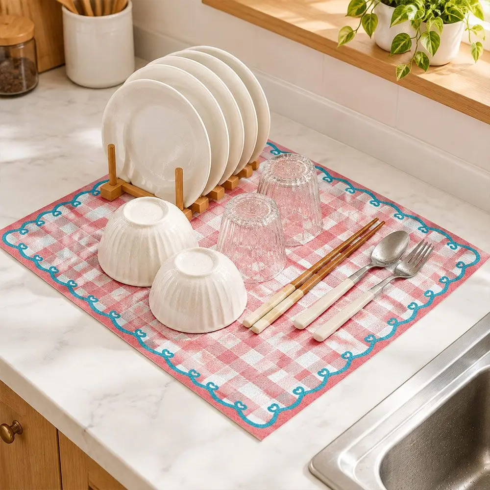 New Diatom Mud Dish Drying Mat Non-Slip Wavy Edge Draining Pad Absorbent Table Mat Tableware
