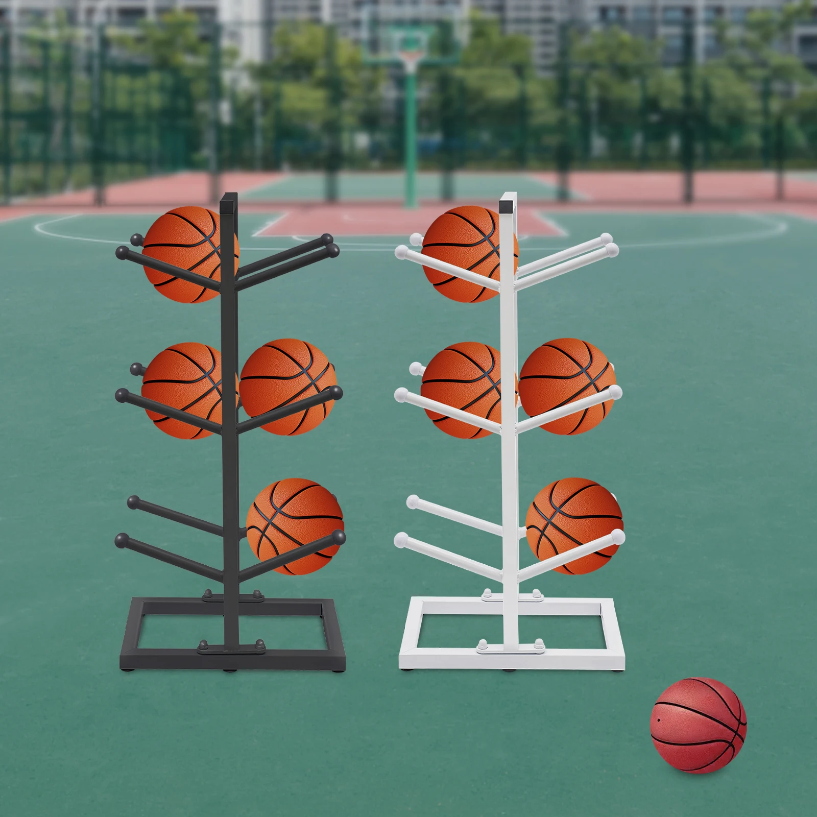 Indoor Basketball Storage Rack 3 Tiers Put Ball Football Storage Basket Placed Rack 6 Capacity Basketball Organizers for Childre