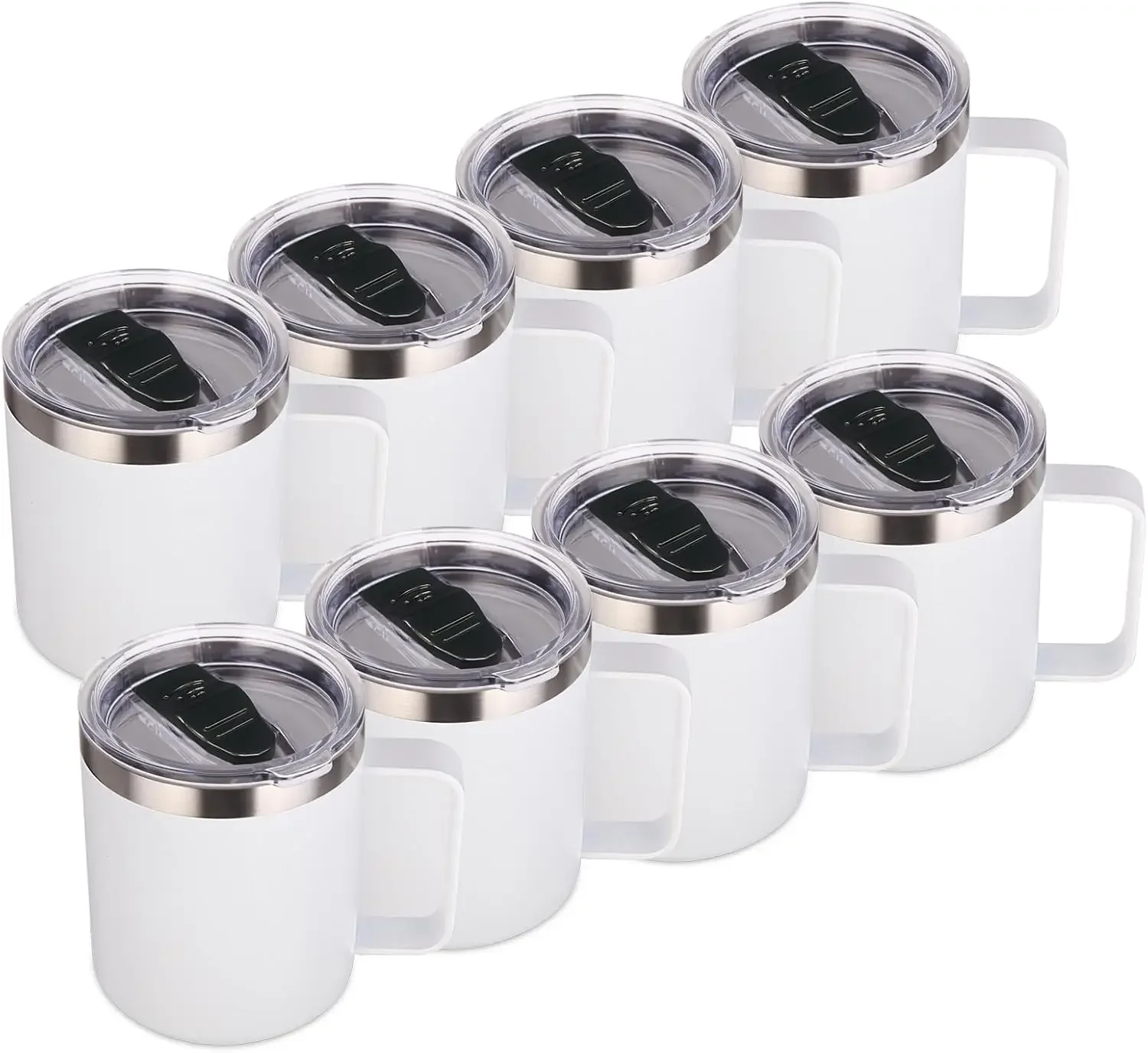 

Ideal Gifts(White,8)14oz Insulated Stainless Steel Coffee Mug with Lid Bulk 8 Pack,Double Wall Vacuum Travel Coffe Cup Handle