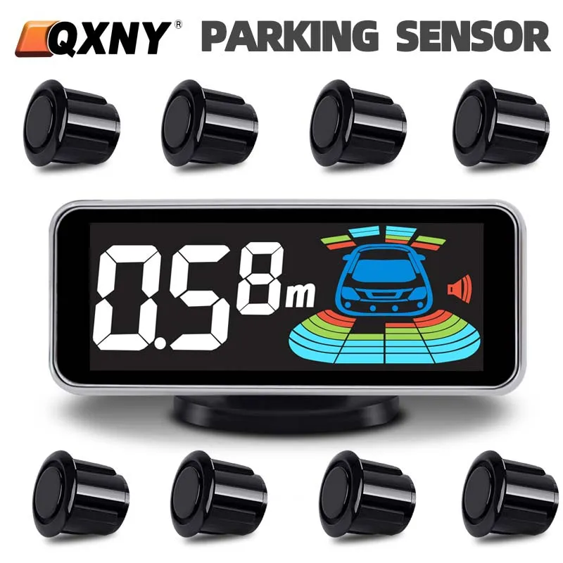 QXNY Car Reversing Backup Radar Front and Rear 8 Parking Sensors for Vehicle Monitor Detector System Backlight  Sound Buzzer