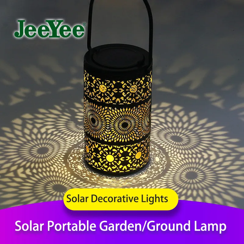 JEEYEE Solar Hollow Projection Light LED Portable Waterproof Outdoor Lifting Hanging Lamp Garden Decoration Lamp Lantern