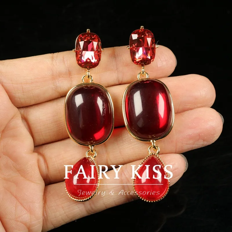

Medieval temperament luck red stud earrings elegant earrings handmade glass design exquisite earrings