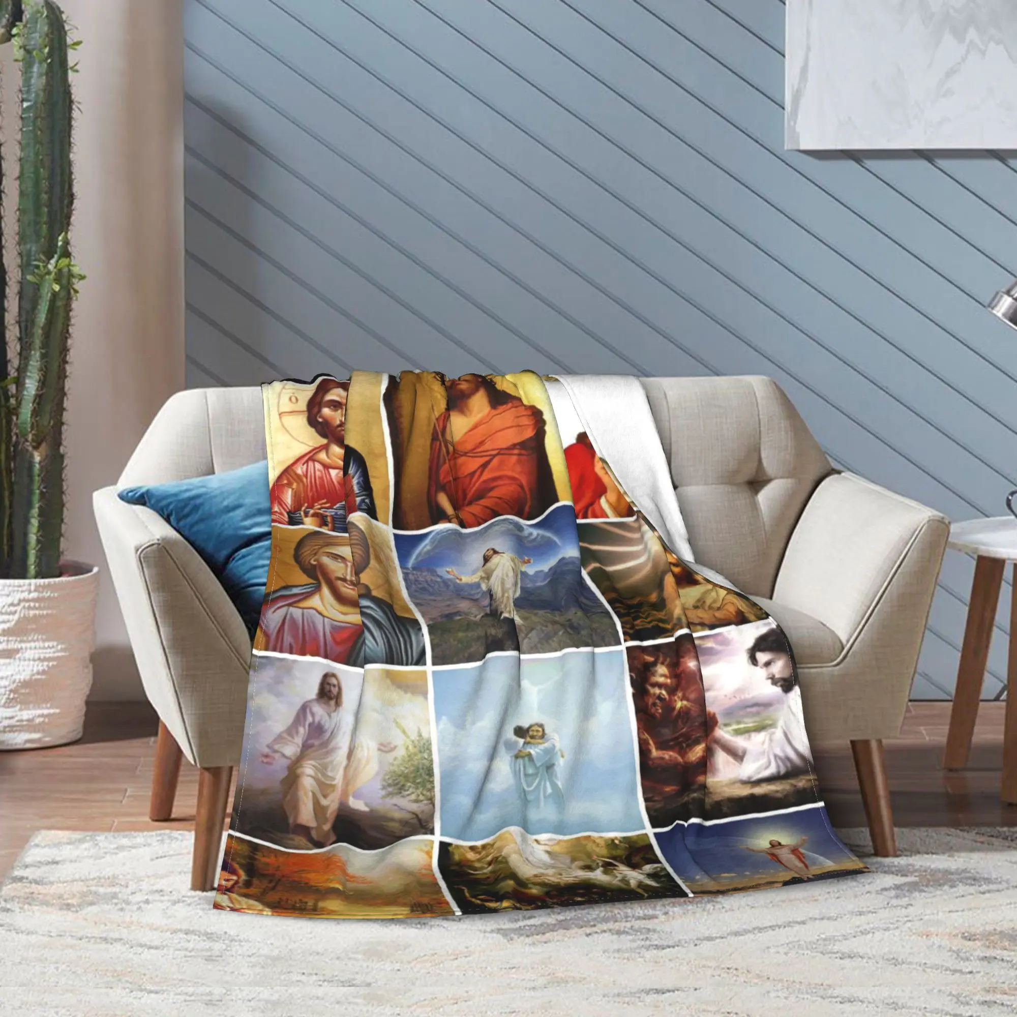 يسوع الكولاج البطانيات الصوف تكييف الهواء المسيحية الله يبارك المحمولة سوبر لينة رمي بطانية للسرير أفخم رقيقة لحاف #5