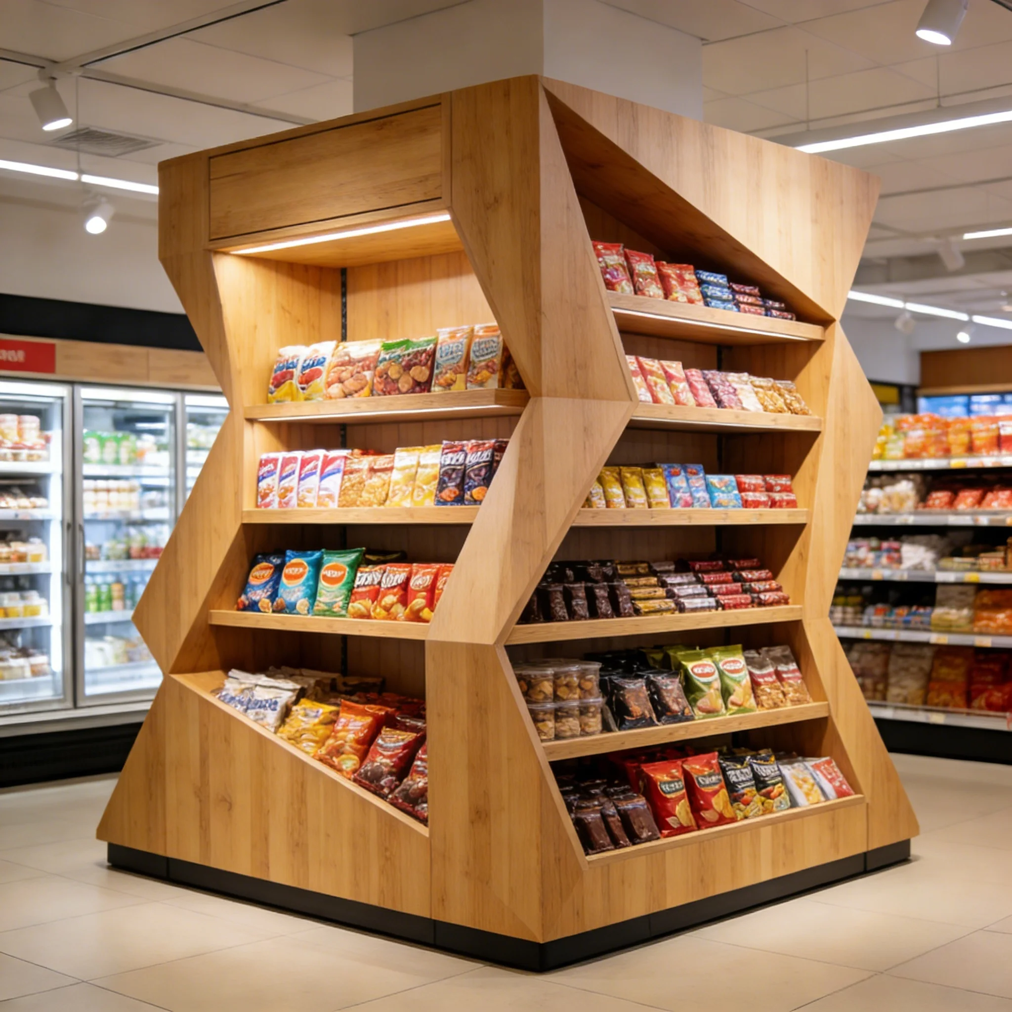 

Wooden Fruit Display Cabinet Display Rack, Wooden Honey Display Rack, High-traffic Supermarket Entrance Customization
