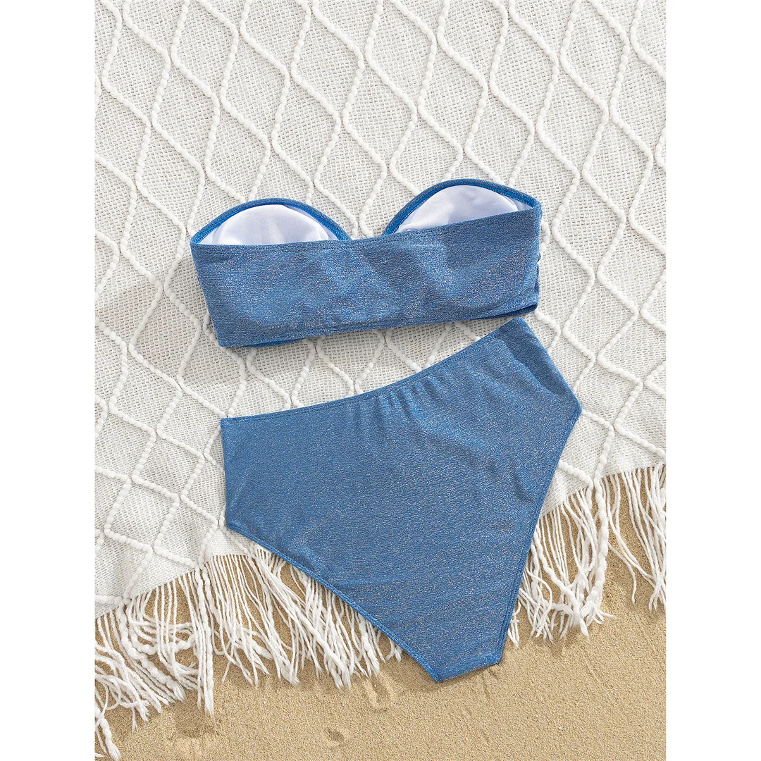 S - XL Starfish Bandeau Damen-Badeanzug, Bikini mit hoher Taille, zweiteiliges Bikini-Set, Badebekleidung, Badeanzug, Modell V8502 – Detail 7