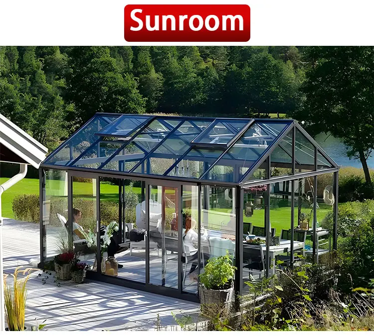 Aluminum Glass Sunroom Outdoor Patio Enclosure Four Season Room Extension Kit LED Lighting Heavy Duty Weatherproof Structure