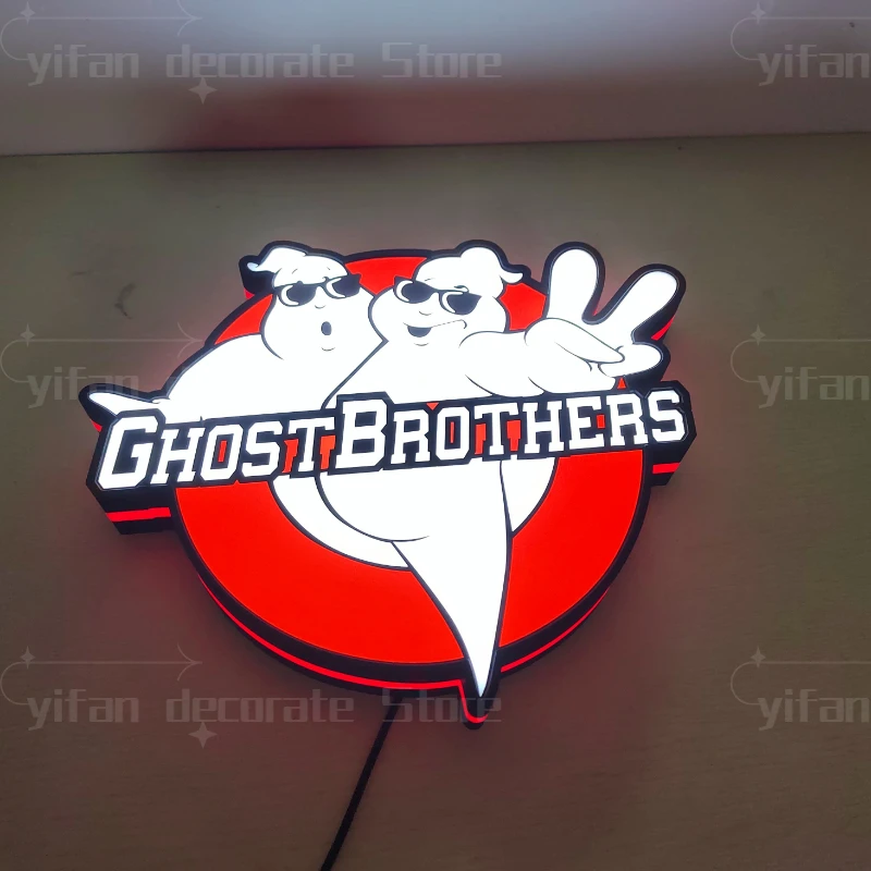 Imagem -05 - Ghostbuster Brother Logo Led Nightlight Jogo Personalizado 3d Print Desktop Room Lightbox Decoração de Parede Melhor Presente para Crianças