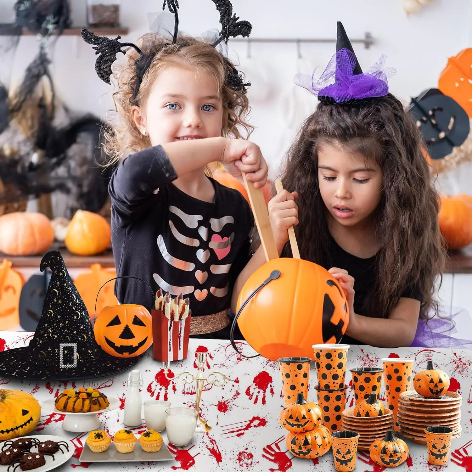 1-10PCS Halloween Blood Handprint Tablecloth Disposable Oil WaterProof for Thanksgiving Autumn Party Picnic Camping Table Cover