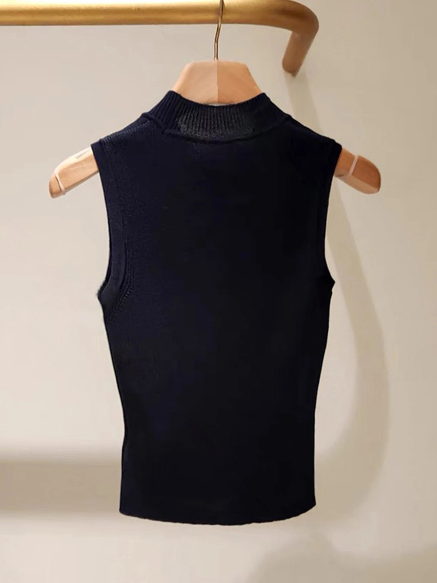 S 홈 난유 고급 여성 여름 다용도 슬림핏 니트 베스트 탑 출퇴근 스타일 짧은 길이 단색