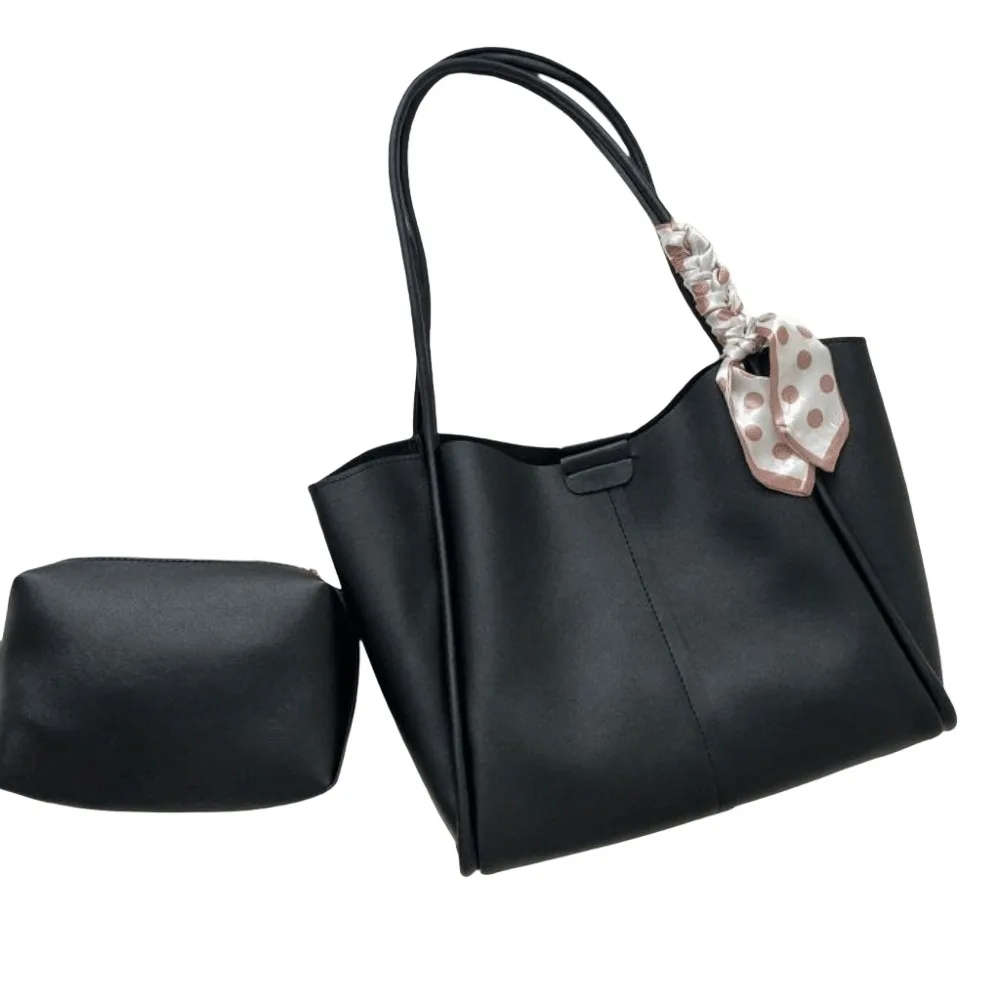 

Tote Bag Women PU Shoulder Bag with Small Bag PU Leather Silk Scarf Straps Handbag Large Capacity Korean Style PU Underarm Bag