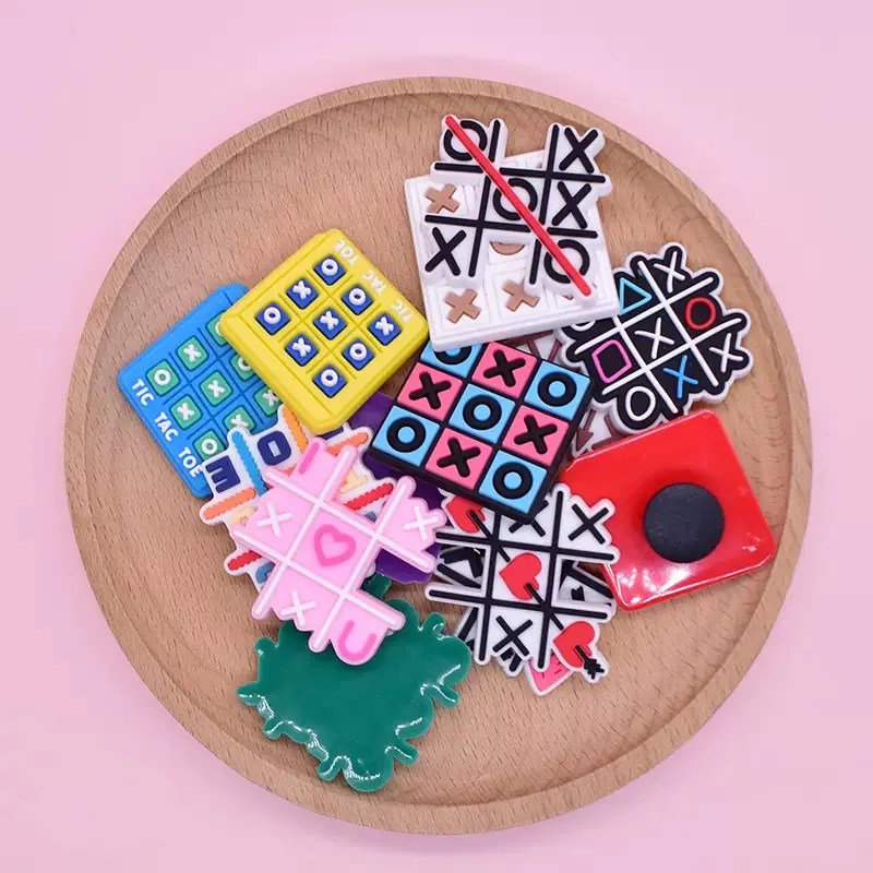 1-14Pcs Tic Tac Toe PVC Shoe Buckle Charms Popular Game Children Slipper Decorations DIY Wristband Phone Case