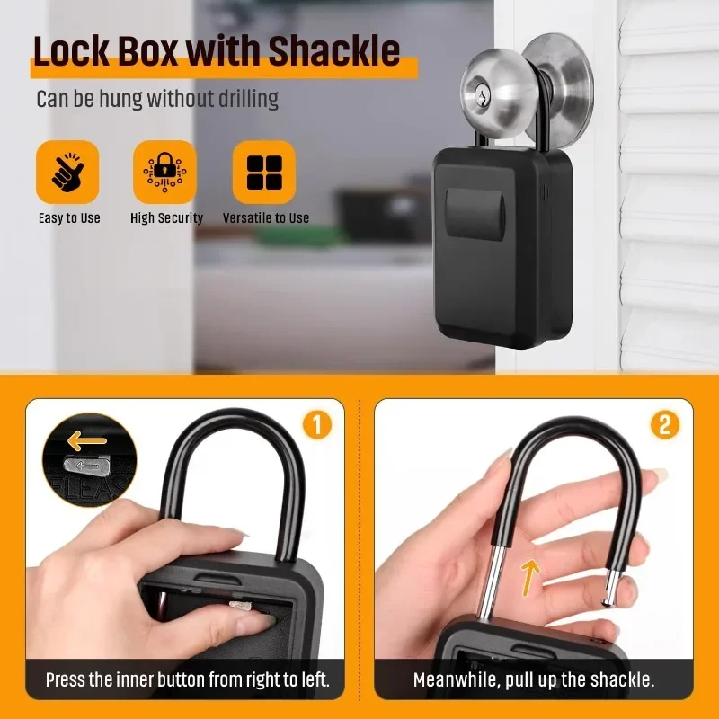 Zinc Alloy Outdoor Hanging Lock Box Suitable for House Key Storage Box Safe with Combination Lock Capacity 5-8 Keys