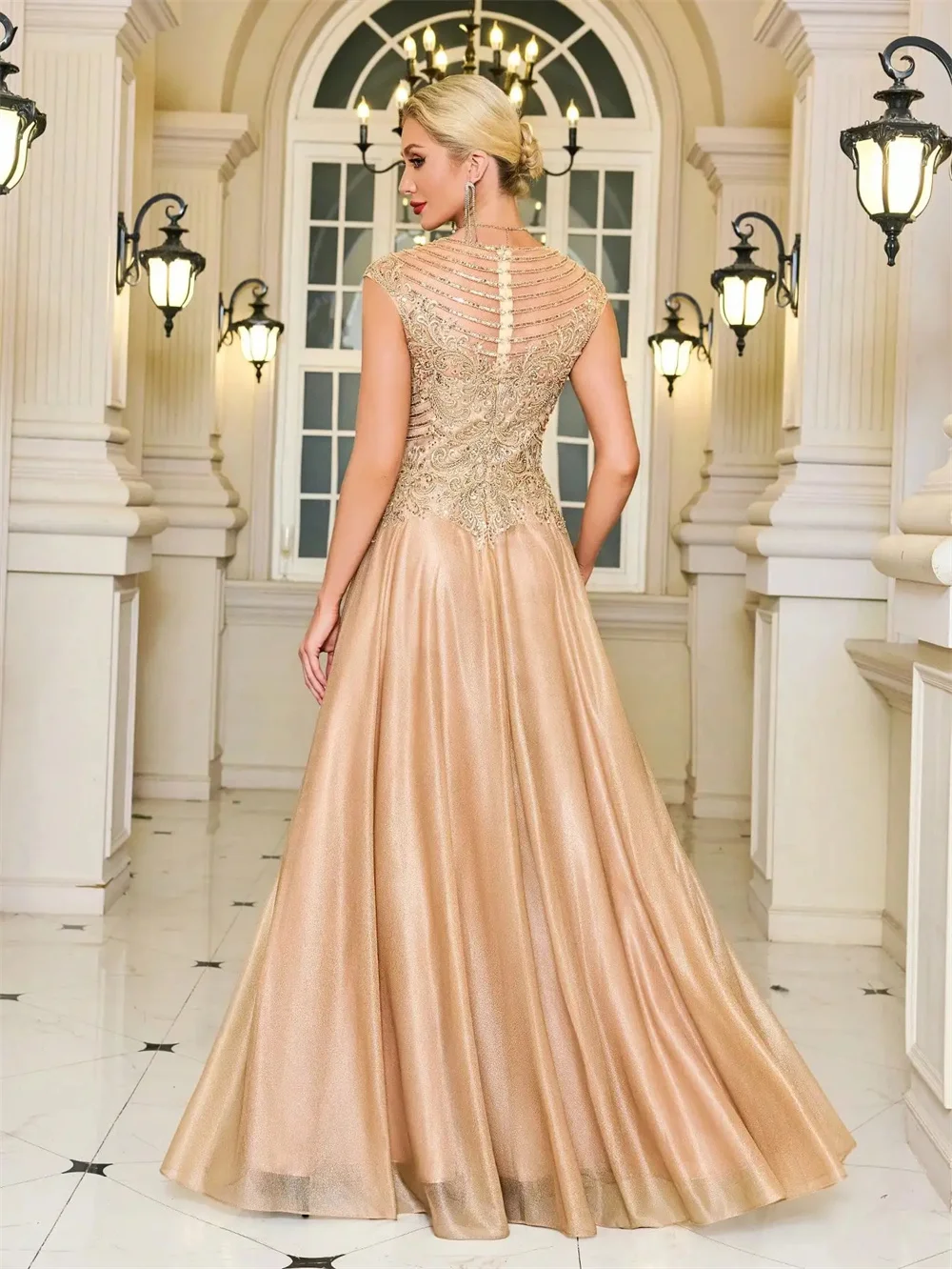

Custom floor-length gown made of premium high-end fabric with fitted waist design to flatter figure, customizable size, color an
