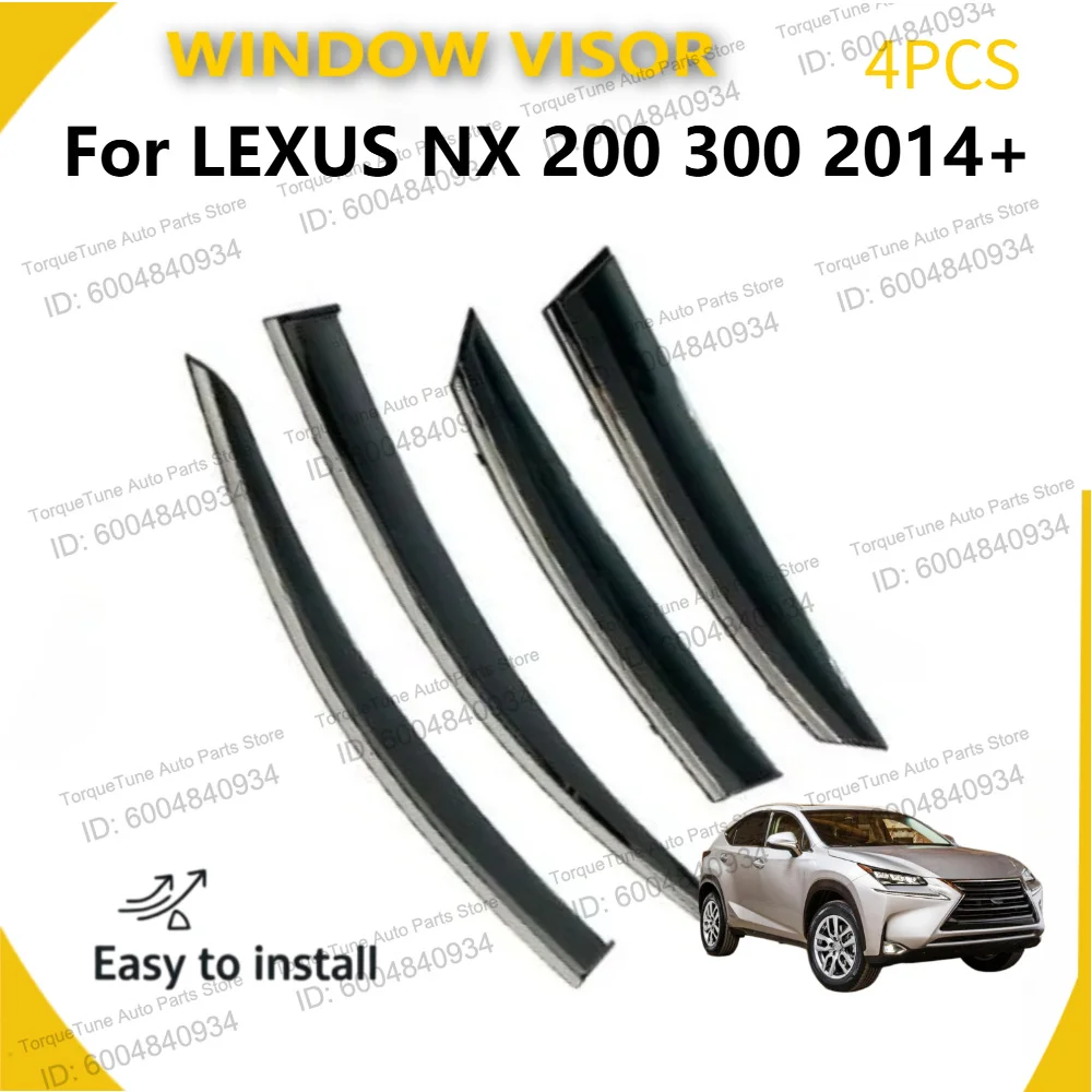 Premium Car Window Visor for LEXUS NX 200 300 2014+, Injection PC with Stainless Steel Strip, Rain and Sun Protection