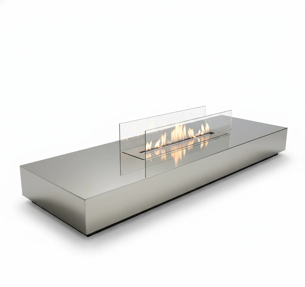 Bio Ethanol Fireplace, 304 Stainless Steel Ventless Fireplace Insert, 609x216x114mm Modern Ethanol Burner, Real Flame Fireplace