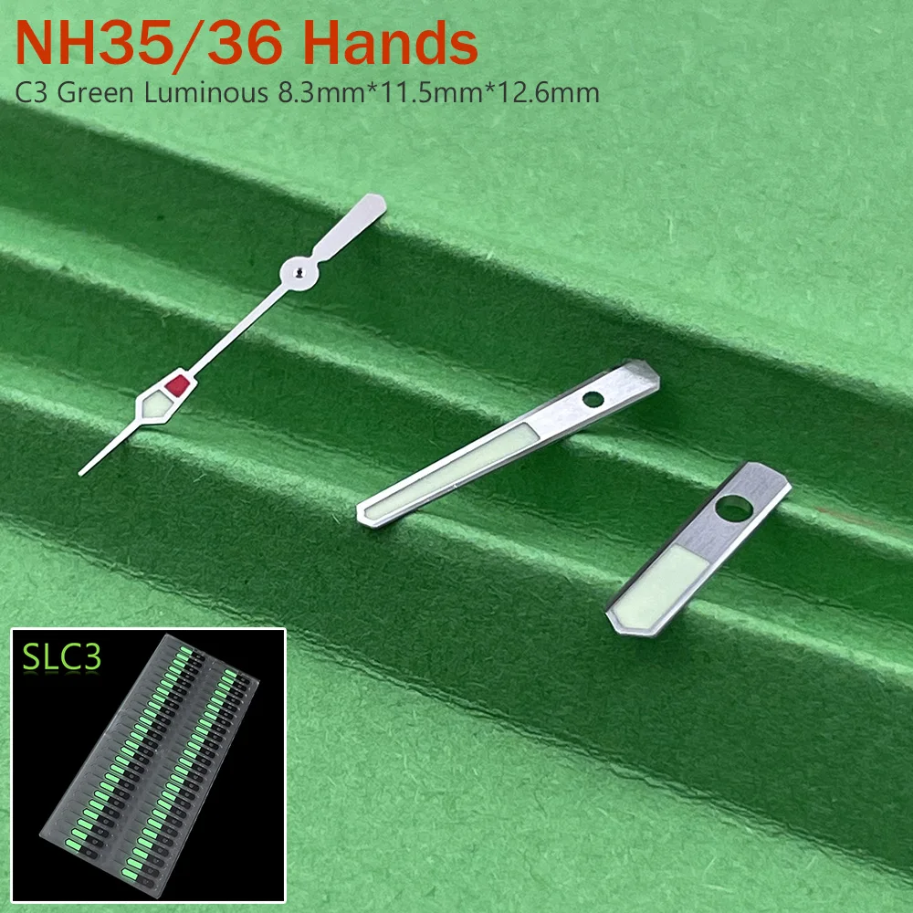 Mod NH35 Watch Hands 8.3mm*11.5mm*12.6mm Stainless Steel C3 Green Luminous Needles Suit for NH35A NH36A Movement Repair Parts