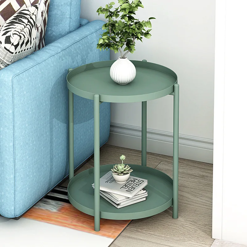 Nordic Double-Layer Small Coffee Table Living Room Sofa Small Round Table Simple Modern Mini Bedroom Bedside Table