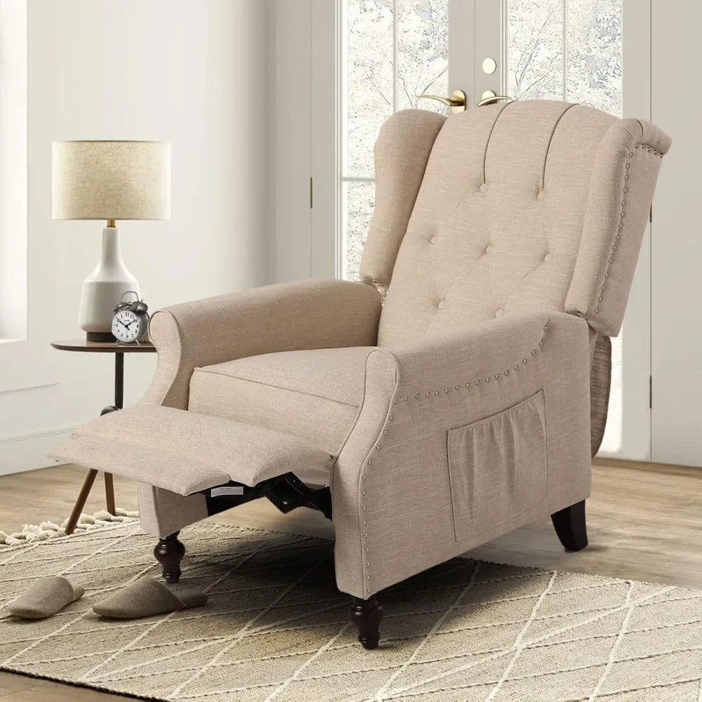 Recliner Wingback Chair-Tufted Arm Chair Recliner-Massage Recliner Chair with Heat-Fabric Push Back Recliner with Remote Contro