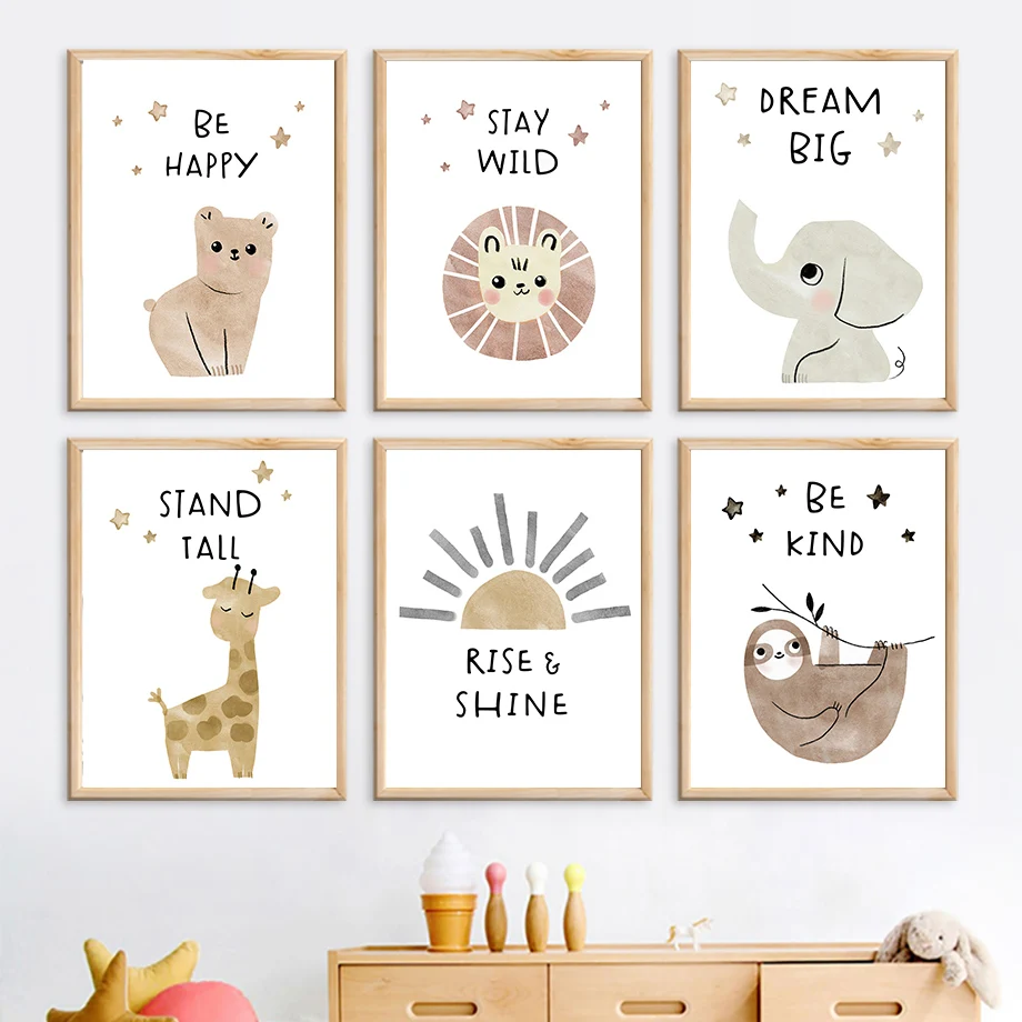 Elephant Bear Giraffe Lazy Lion Sun Boho Wall Art Canvas Painting Nordic Posters And Prints Wall Pictures Kids Baby Room Decor