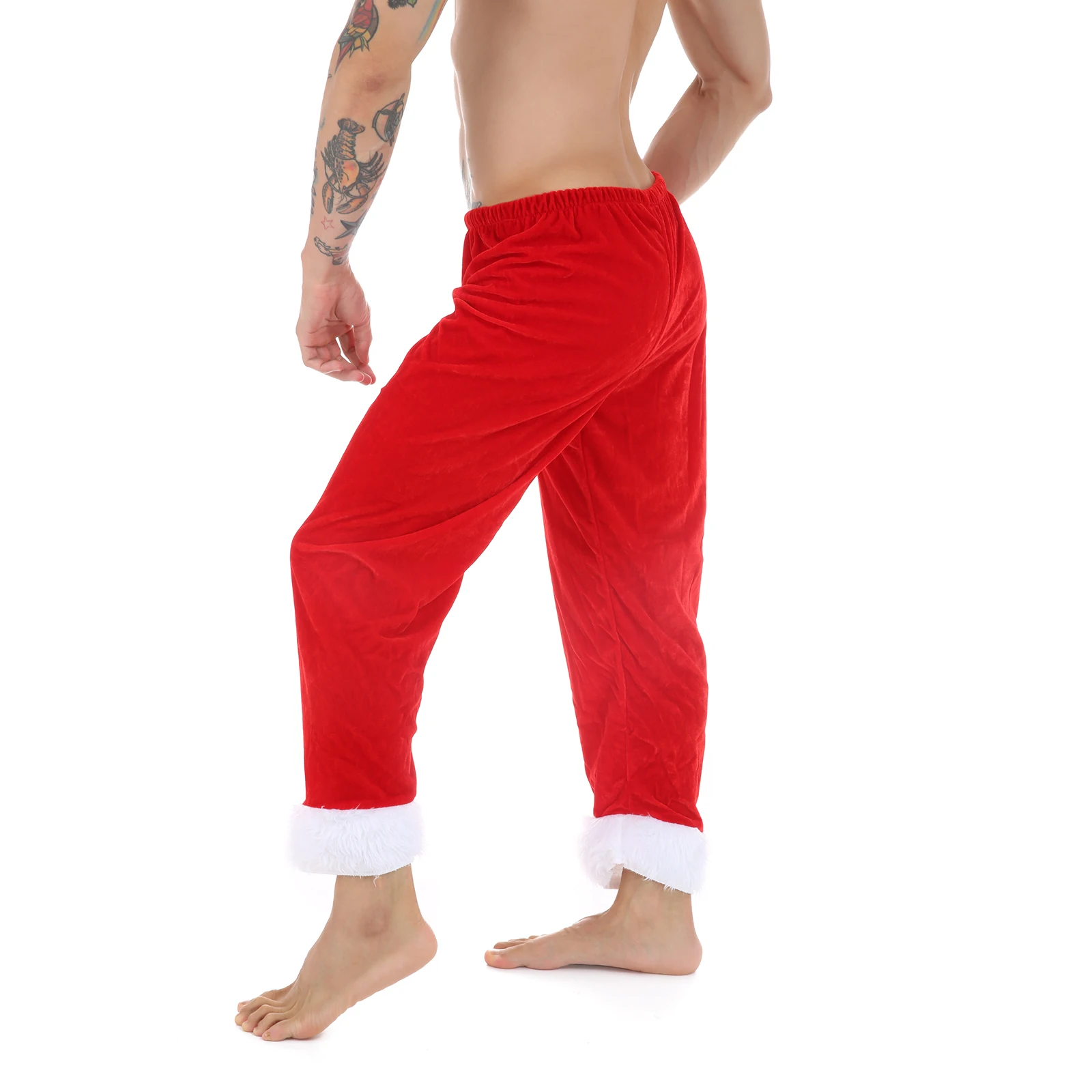 Mens Adult Christmas Pants Santa Claus Costume Velvet Long Pants Red Trousers Xmas Party Holiday Festivals Cosplay Costume