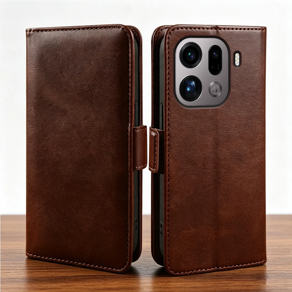 Calf Leather Flip Case For OPPO Find X9 Pro Ultra A6X A6S A6T F31 Pro A6 Reno 16 F 16 FS 15 F 15FS Phone Case Cover X9Pro Coque