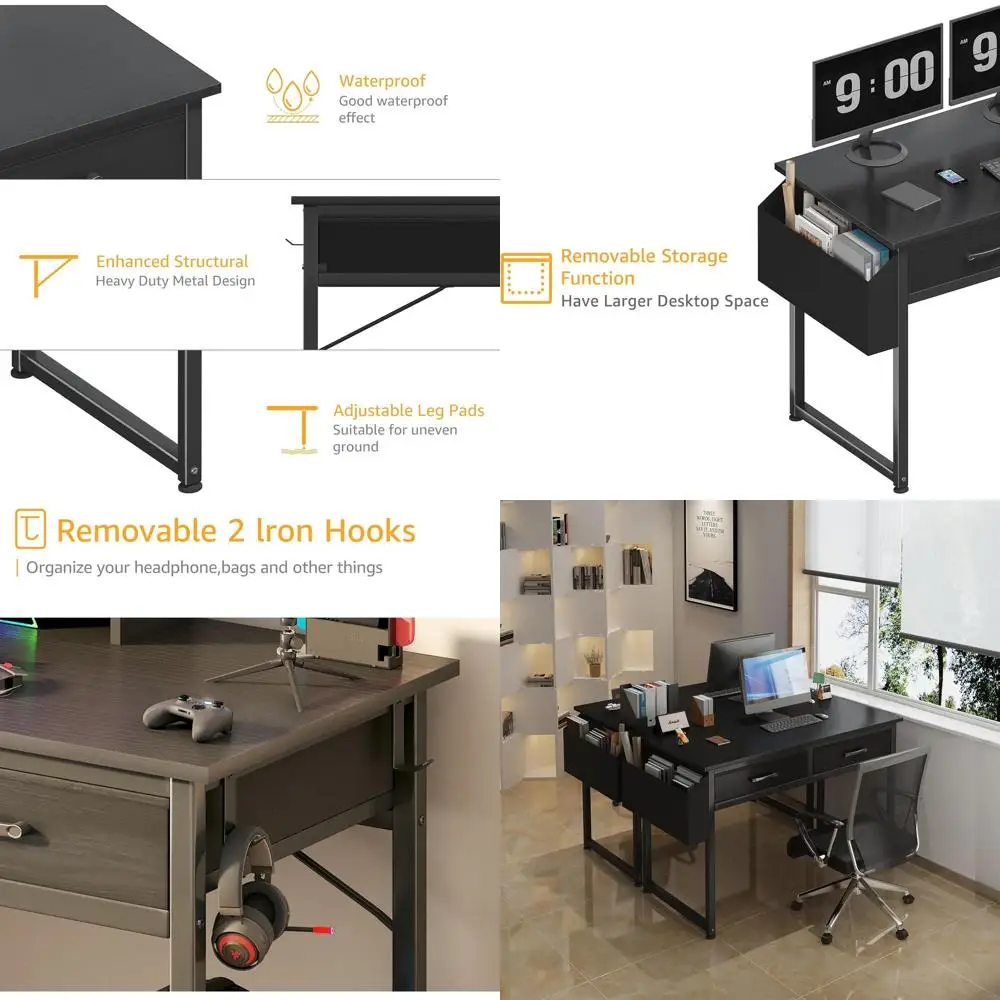 

Стол для домашнего офиса с 40 ящиками из черной ткани, компактный игровой и учебный стол с 2 ящиками