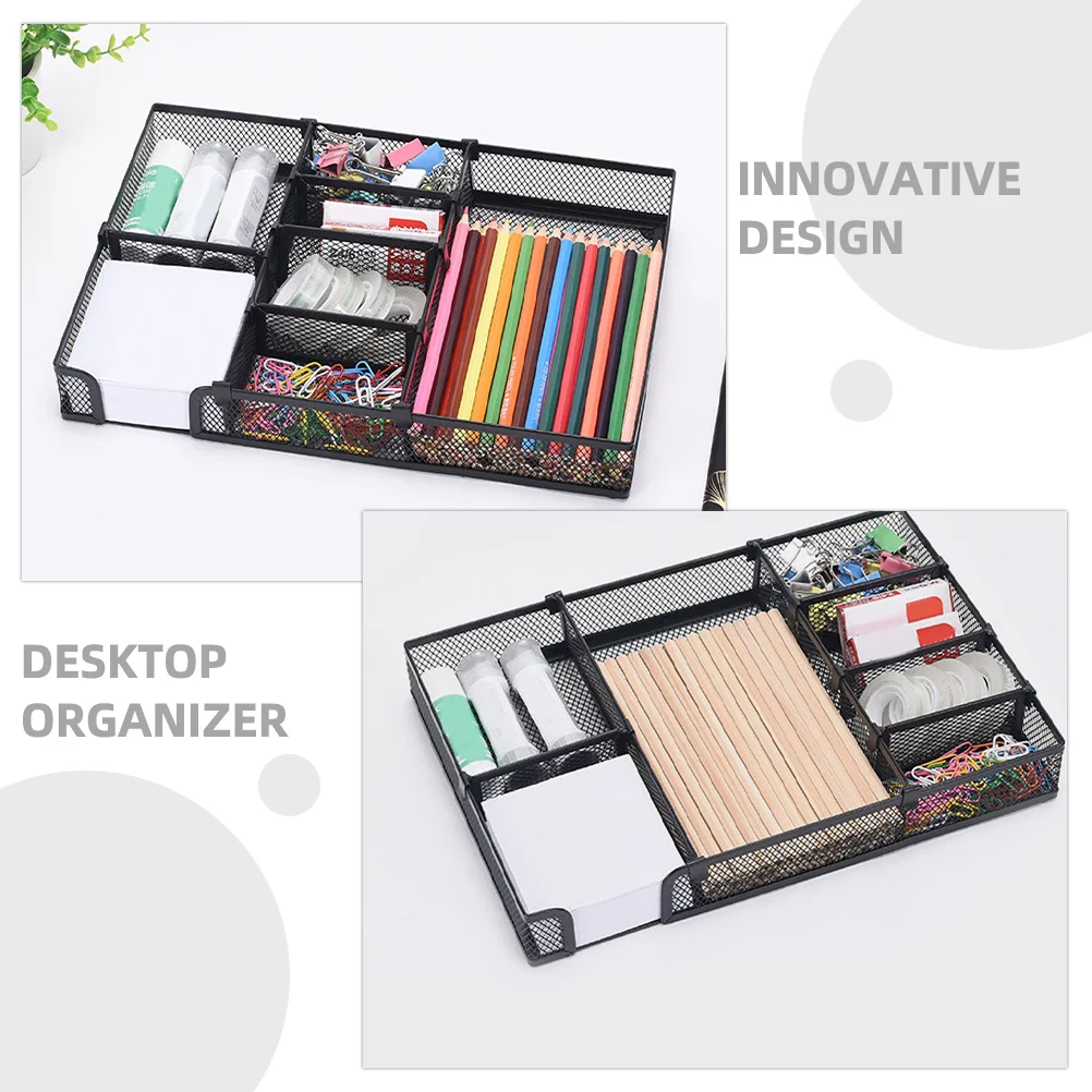 

Metal Desk Organizer Office Supplies Storage Tray Multi-Grid Design Easy Clean Efficient Workspace Organization