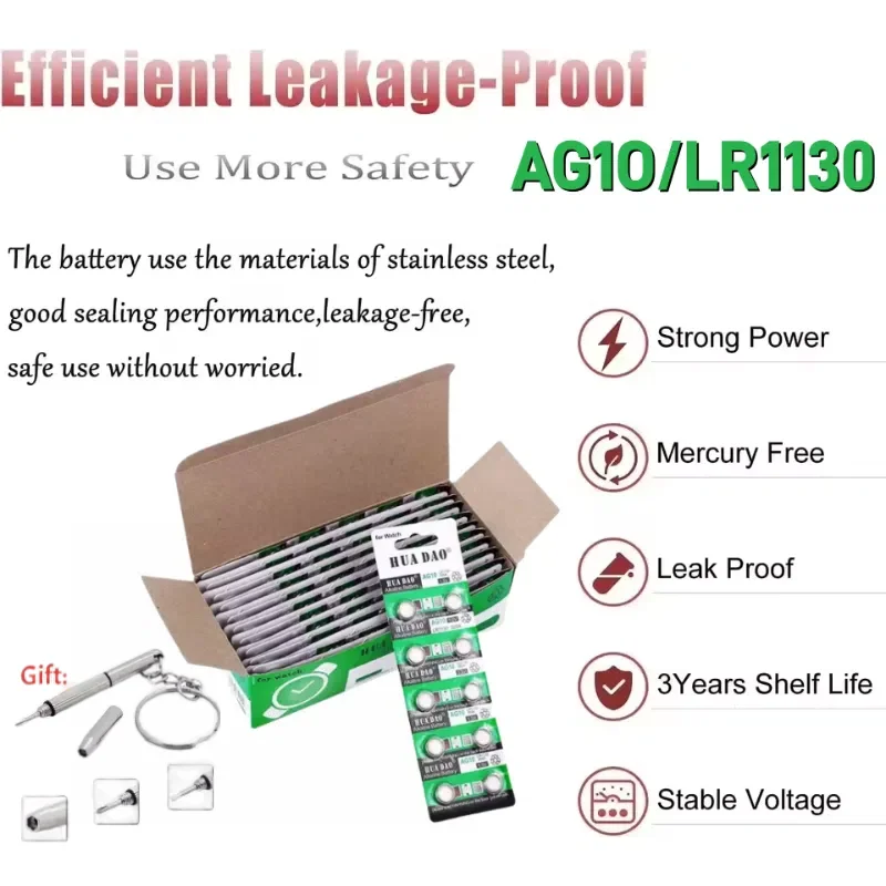 

AG10 LR1130 SR1130 389A LR54 L1131 1.55V Alkaline Button Cell Battery High Quality for Watch Hearing Aid Flashlight Toys