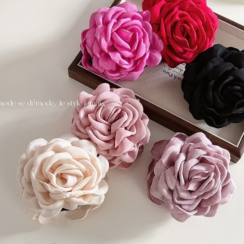 Hair Claw Clip Rose Flower Design Elegant Sturdy Plastic Lightweight French Retro Hair Accessory for Women Daily Office Travel