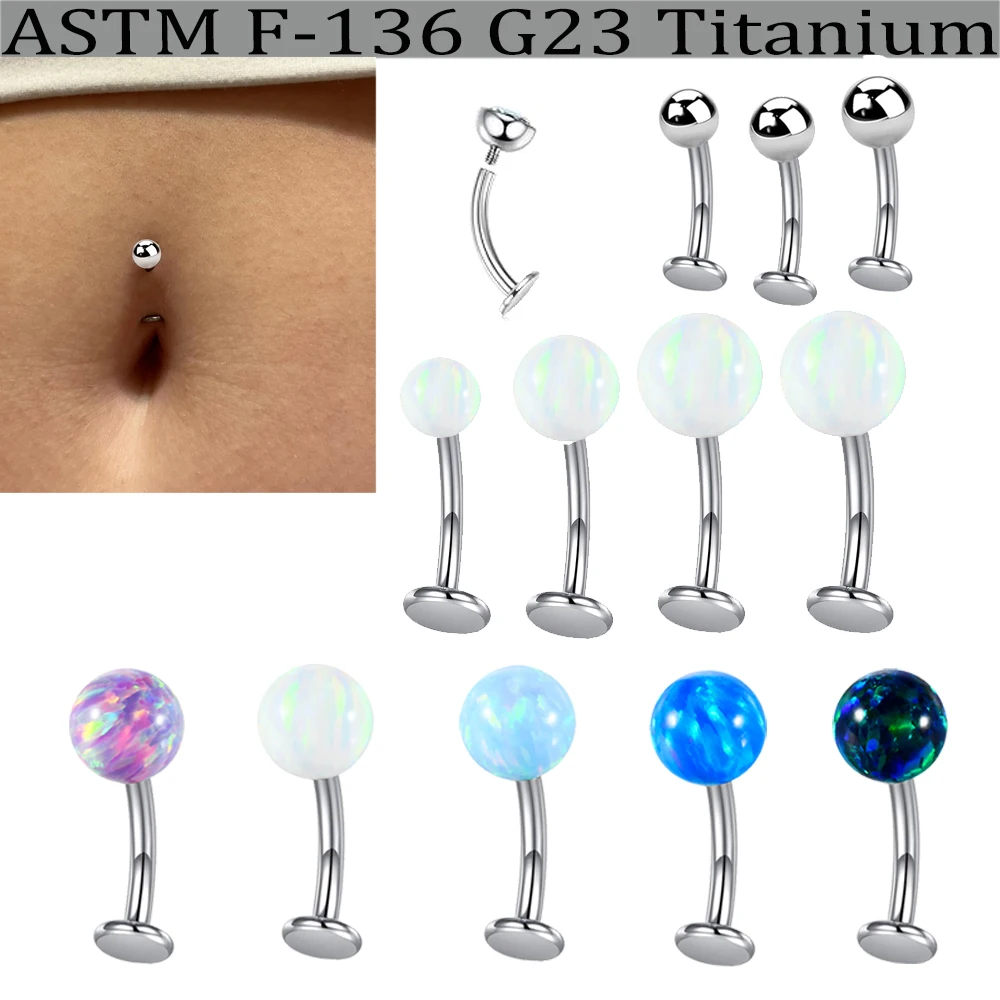 1/4PCS Solid Titanium Curved Round  Belly Ring Cartilage Earrings Stud CZ Zircon Helix Labret Tragus Piercing Jewelry