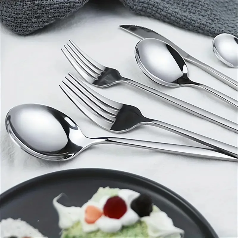 16-piece stainless steel soup spoon, fork cutlery set, machine washable, suitable for kitchen, restaurant, party